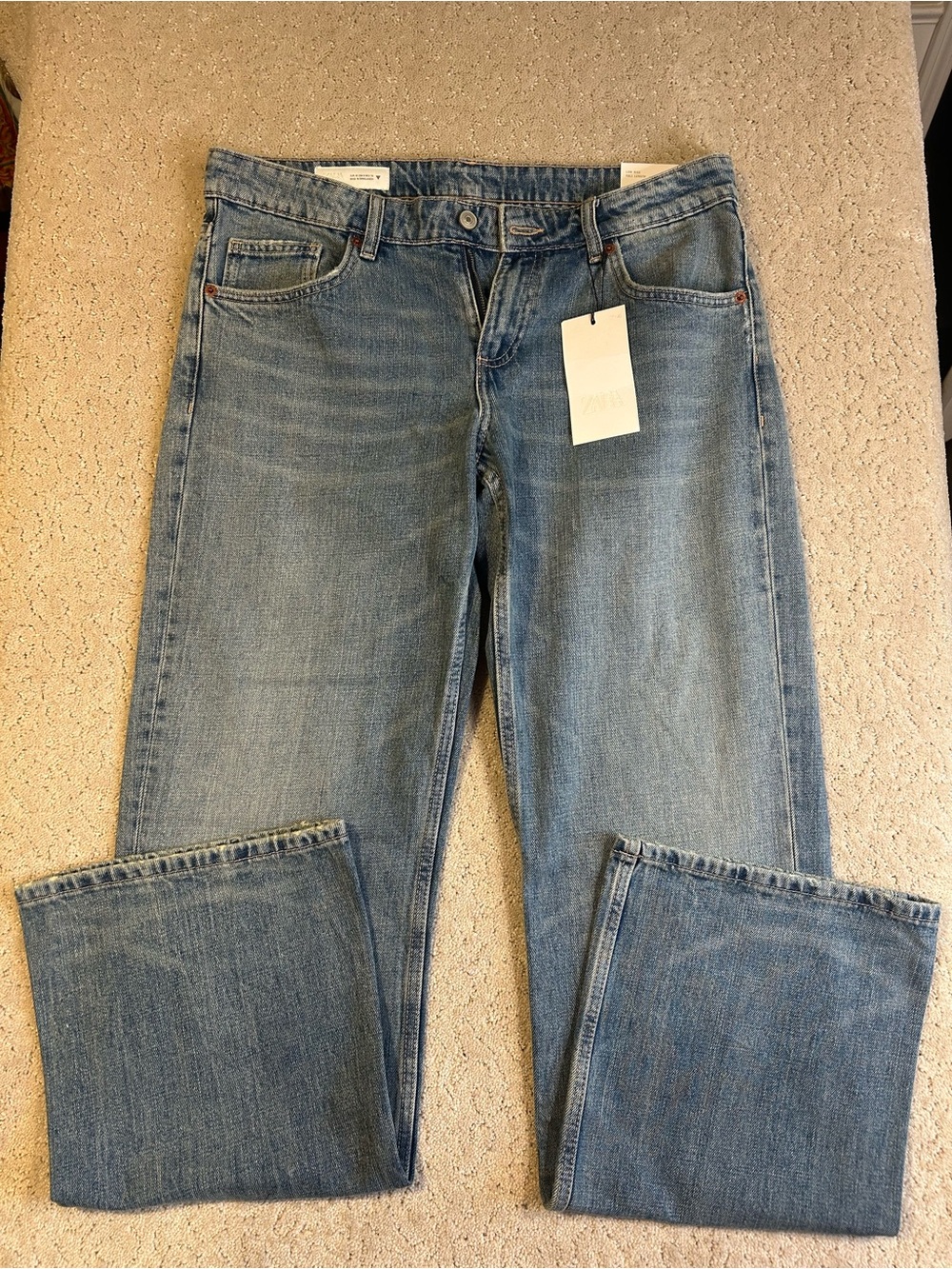 NWT Zara Low Rise Full Length Wide Leg Size 40 Blue Denim Jeans